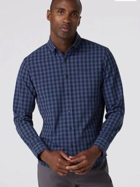 Mizzen+Main Blue Checked Stretch Button-Down Shirt
